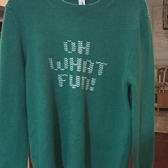 Pink Victoria's Secret 'OH WHAT FUN!' Holiday Christmas Sweater - Green Knit Med - Picture 2 of 7